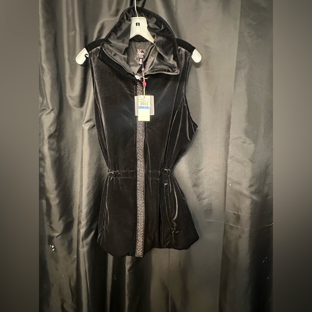 NEW RAFAELLA Black Velvet Dress Jacket Vest XL Beaded Zip Close Front Coat